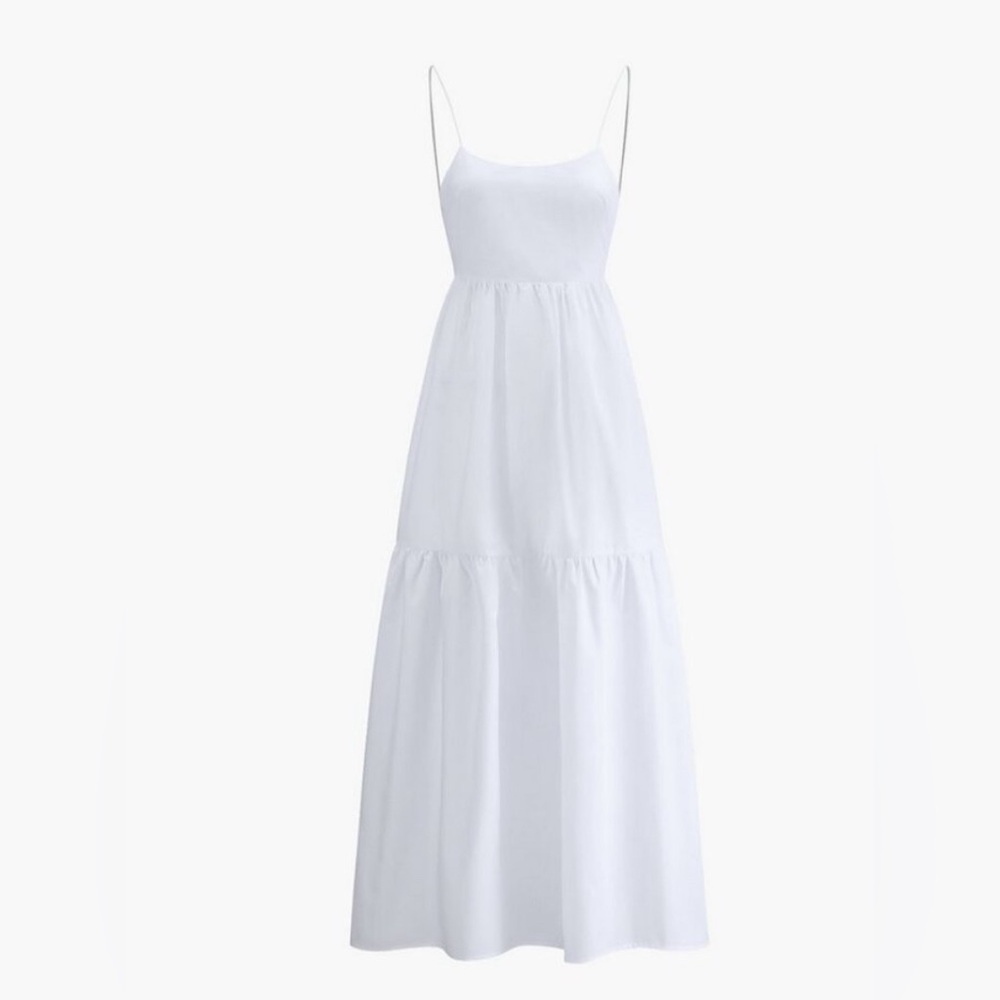 Commense XS White Backless Maxi Dress Strappy Summer Minimalist NEW